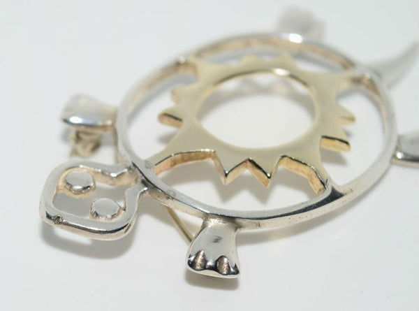 Signed Sterling Silver Artisan Designed Southwestern Turtle Brooch Pin
