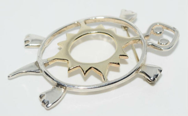 Signed Sterling Silver Artisan Designed Southwestern Turtle Brooch Pin