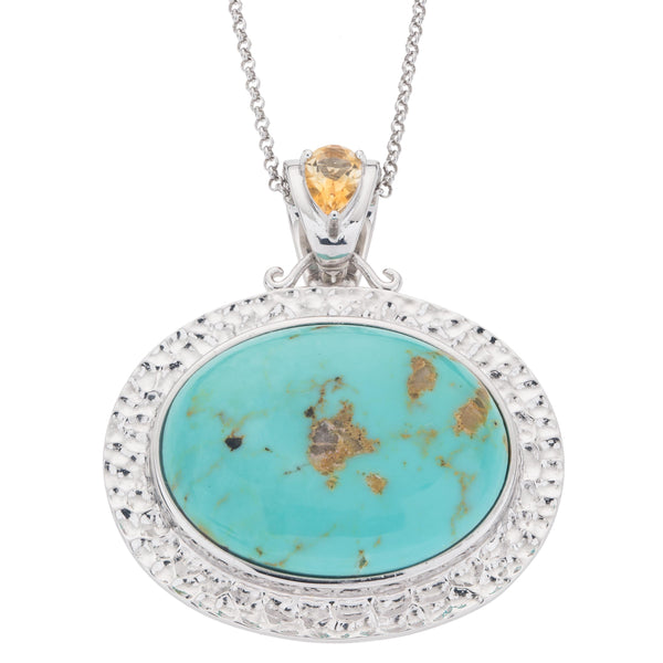 Silver 30x23mm Oval #8 Turquoise Pendant Necklace