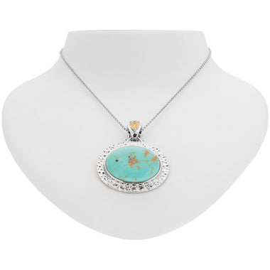 Silver 30x23mm Oval #8 Turquoise Pendant Necklace