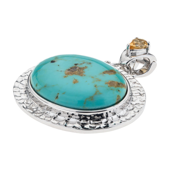 Silver 30x23mm Oval #8 Turquoise Pendant Necklace