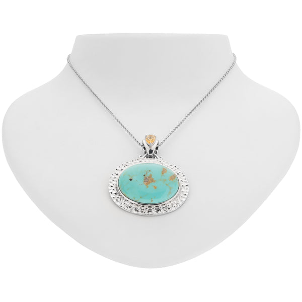 Silver 30x23mm Oval #8 Turquoise Pendant Necklace