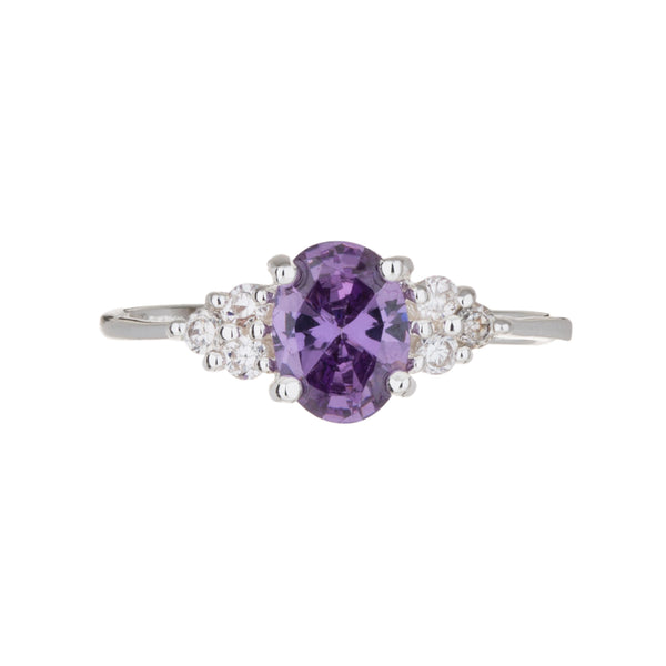 Silver Amethyst CZ Classic Design Ring-Size 9