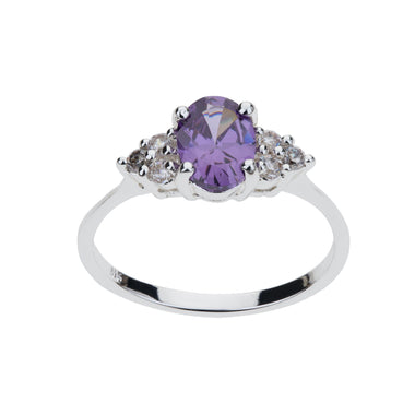 Silver Amethyst CZ Classic Design Ring-Size 9