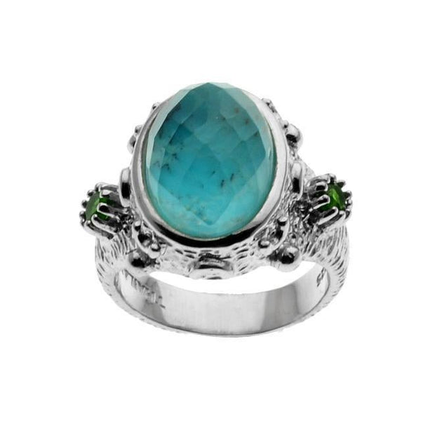 Turquoise Sterling Silver Doublet & Chrome Diopside Ring-Size 9