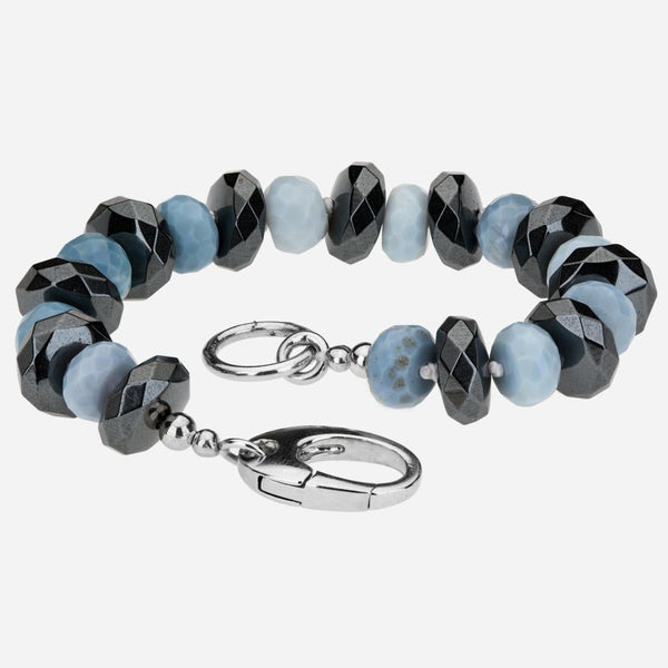 Silver Blue Opal and Hematite Bead Bracelet 7.5"