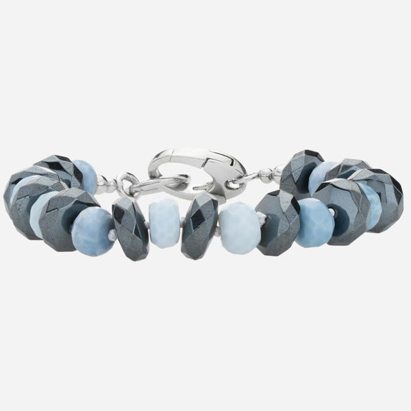Silver Blue Opal and Hematite Bead Bracelet 7.5"