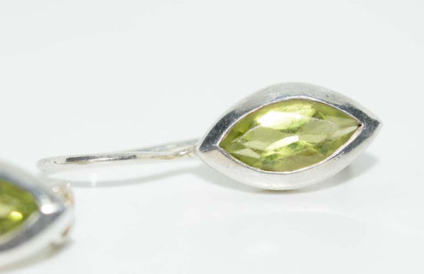 Silver Green Marquise Drop Earrings