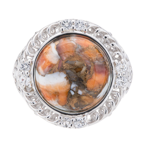 Sterling Silver Spiny Oyster & Topaz Textured Ring-Size 9