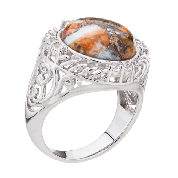 Sterling Silver Spiny Oyster & Topaz Textured Ring-Size 9