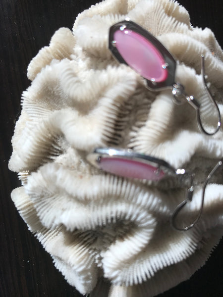 Silver Tone Pink Mother of Pearl Drop Earrings