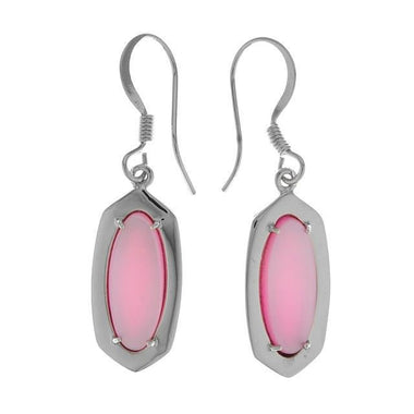 Silver Tone Pink Mother of Pearl Drop Earrings