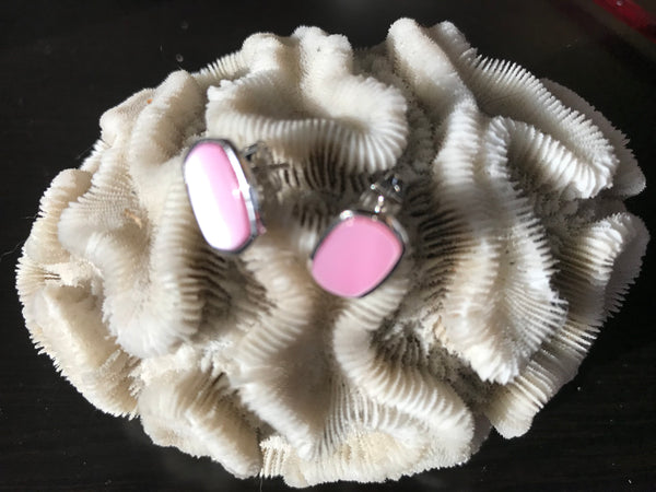 Silver Rhodium Pink Mother of Pearl Stud Earrings