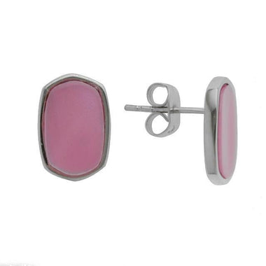 Silver Rhodium Pink Mother of Pearl Stud Earrings