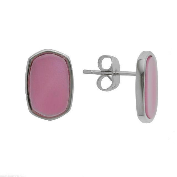 Silver Rhodium Pink Mother of Pearl Stud Earrings