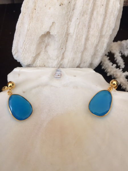 Sky Blue Egg Chalcedony Top Round Ball Large Drop Dangle Earrings