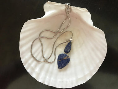 Royal Blue Sodalite Large Silver Pendant on Sterling Snake Chain