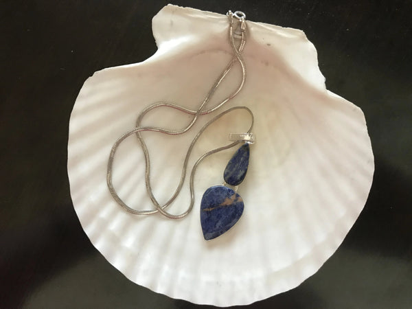 Royal Blue Sodalite Large Silver Pendant on Sterling Snake Chain