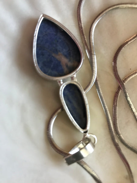 Royal Blue Sodalite Large Silver Pendant on Sterling Snake Chain
