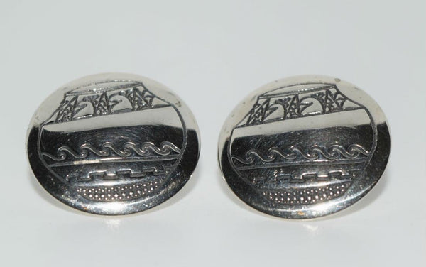 Vintage Southwestern Style Sterling Etched Basket Earrings