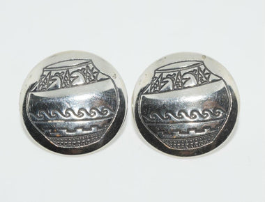 Vintage Southwestern Style Sterling Etched Basket Earrings