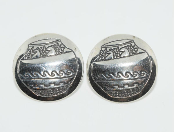 Vintage Southwestern Style Sterling Etched Basket Earrings