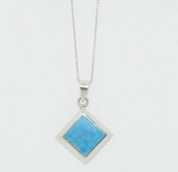 Vintage Sterling Silver Caribbean Blue Enamel Inlaid Square 18" Necklace