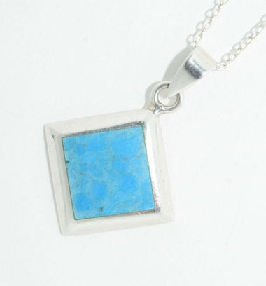 Vintage Sterling Silver Caribbean Blue Enamel Inlaid Square 18" Necklace