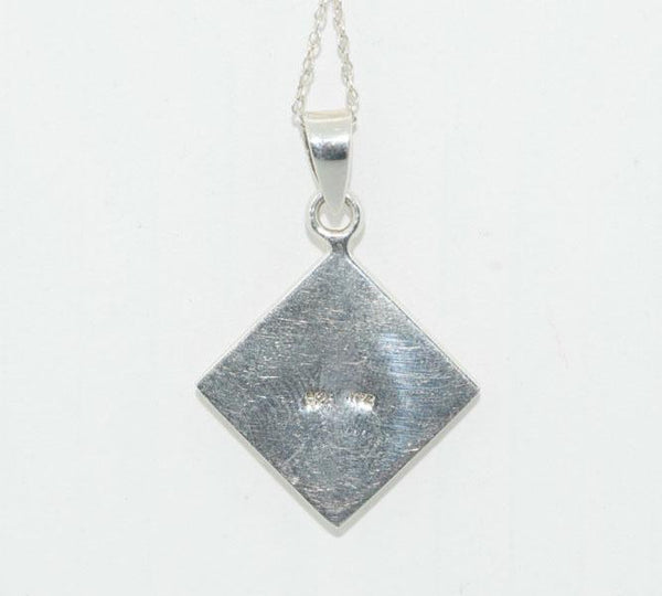 Vintage Sterling Silver Caribbean Blue Enamel Inlaid Square 18" Necklace