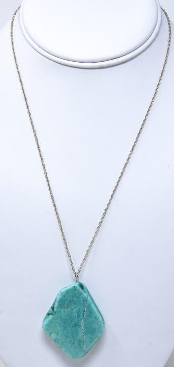 Sterling Silver Turquoise Native American Style Pendant Necklace