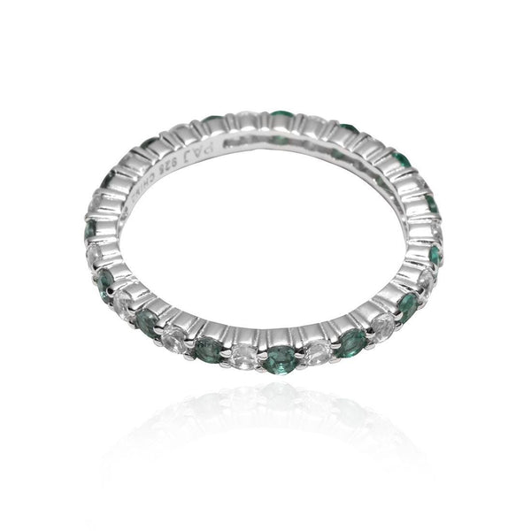 Sterling Silver Green & White CZ  Eternity Band Ring Size 8