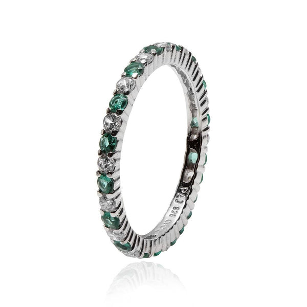 Sterling Silver Green & White CZ  Eternity Band Ring Size 8