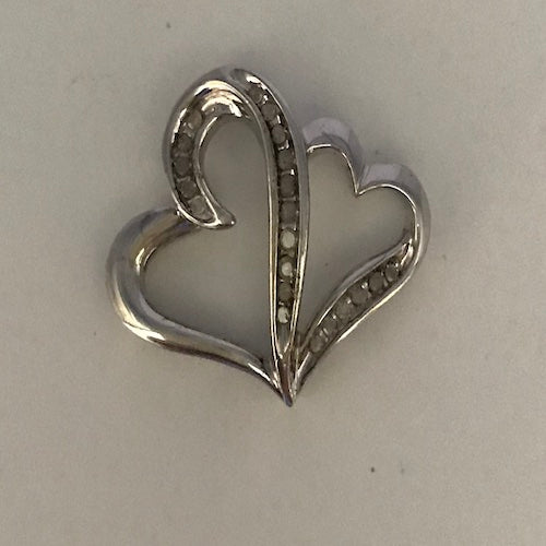Sterling Silver 1/4 ct Double Heart Diamond Pendant