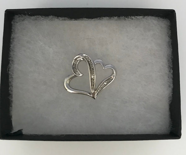 Sterling Silver 1/4 ct Double Heart Diamond Pendant