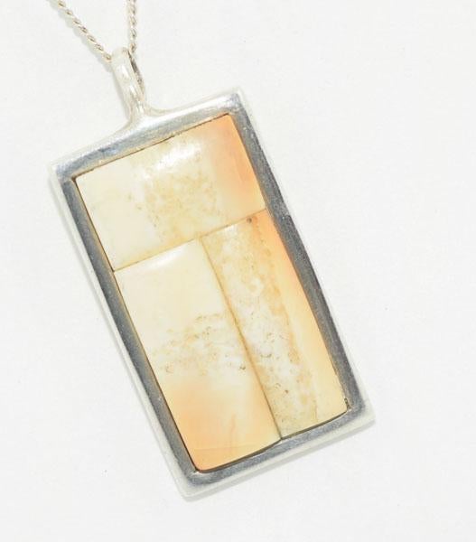 Artisan Sterling Silver Rectangle Carved Natural Stone Pendant Necklace