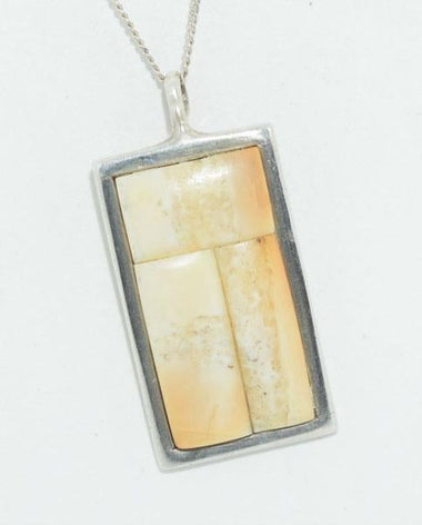 Artisan Sterling Silver Rectangle Carved Natural Stone Pendant Necklace