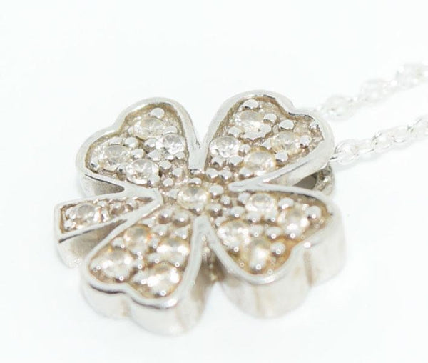 Sterling Silver 4 Leaf Clover Cubic Zirconia Necklace