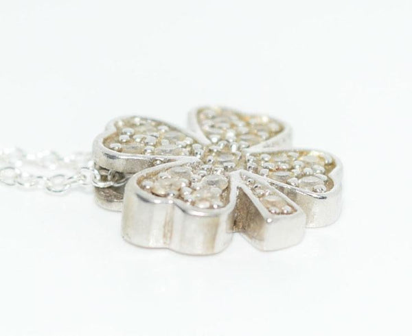Sterling Silver 4 Leaf Clover Cubic Zirconia Necklace