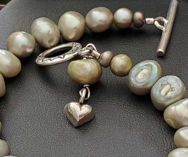 Sterling Silver Silvery Blue Gray 7" Pearl Bracelet