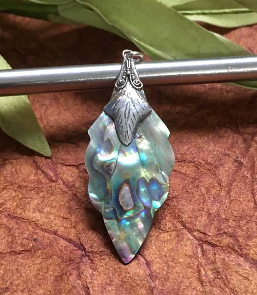Sterling Silver Abalone Leaf-shaped Pendant