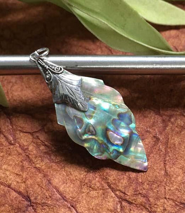 Sterling Silver Abalone Leaf-shaped Pendant