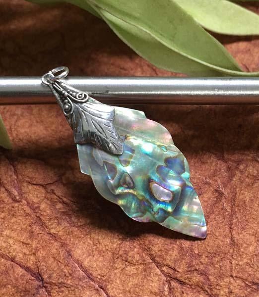 Sterling Silver Abalone Leaf-shaped Pendant
