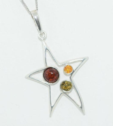 Sterling Silver Amber Artistic Star 20" Necklace