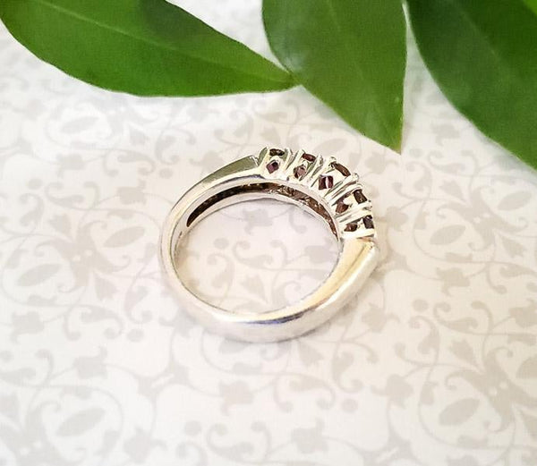 Sterling Silver Multi Stone Purple Amethyst Designer Ring Size 5