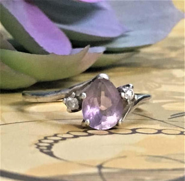 Sterling Silver Pear Cut Amethyst High Design Ring Size 9
