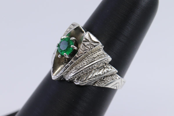 Sterling Silver Artisan Designer Emerald Ring Size 7.50