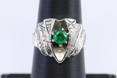 Sterling Silver Artisan Designer Emerald Ring Size 7.50