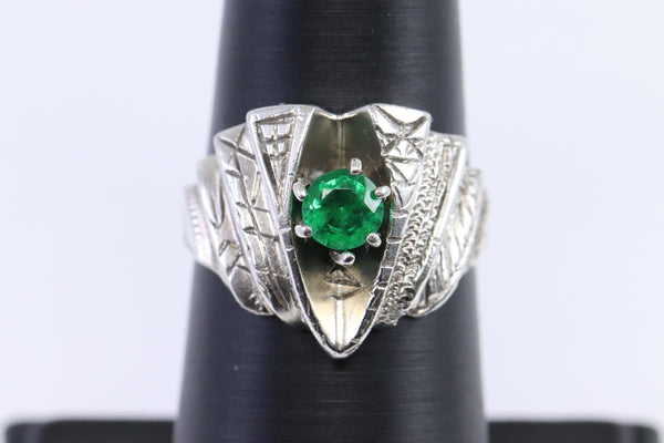 Sterling Silver Artisan Designer Emerald Ring Size 7.50