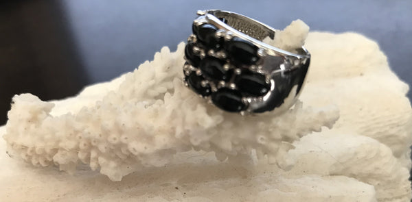 Sterling Silver Black Onyx Wide Band Ladies Ring Size 6