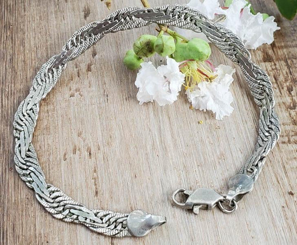Vintage Sterling Silver Wrap-around Braided Bracelet